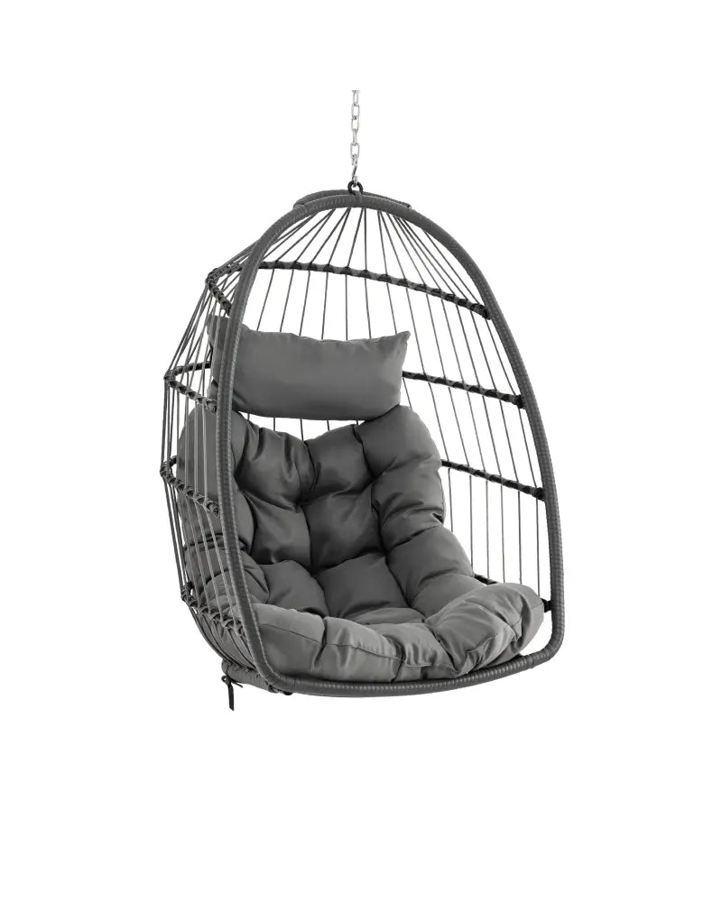 Hanging Egg Chair with Head Pillow and Large Seat Cushion-Gray - Gray - Hammocks