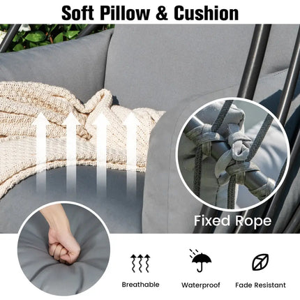 Hanging Folding Egg Chair with Stand Soft Cushion Pillow Swing Hammock-Gray - Gray - Hammocks