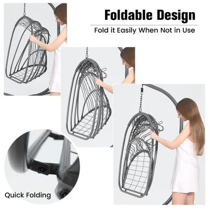 Hanging Folding Egg Chair with Stand Soft Cushion Pillow Swing Hammock-Gray - Gray - Hammocks
