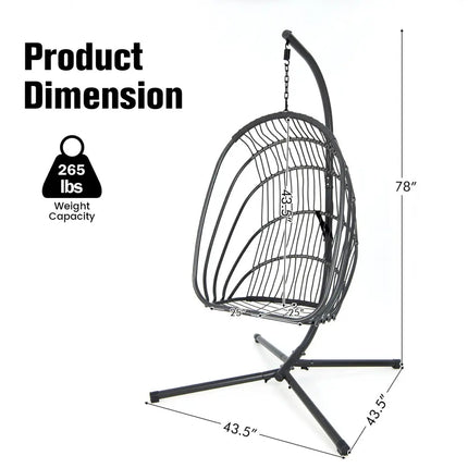 Hanging Folding Egg Chair with Stand Soft Cushion Pillow Swing Hammock-Gray - Gray - Hammocks