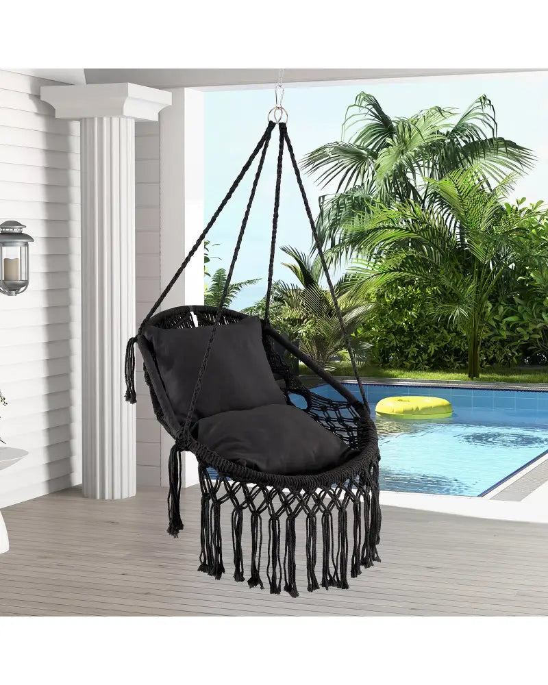 Hanging Hammock Chair with Soft Seat Cushions and Sturdy Rope Chain-Black - Black - Hammocks