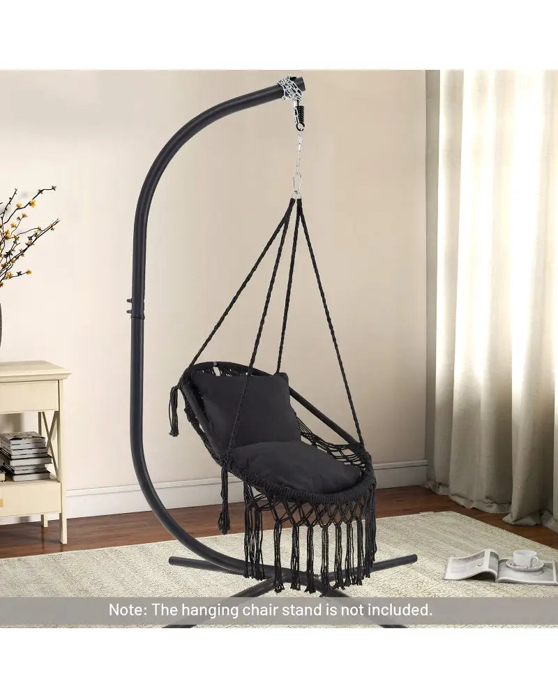 Hanging Hammock Chair with Soft Seat Cushions and Sturdy Rope Chain-Black - Black - Hammocks