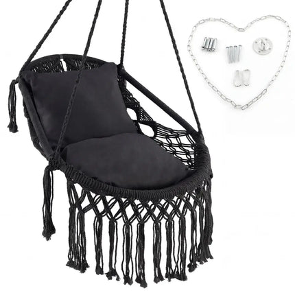 Hanging Hammock Chair with Soft Seat Cushions and Sturdy Rope Chain-Black - Black - Hammocks