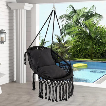 Hanging Hammock Chair with Soft Seat Cushions and Sturdy Rope Chain-Black - Black - Hammocks