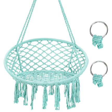 Hanging Macrame Hammock Chair with Handwoven Cotton Backrest-Turquoise - Turquoise - Hammocks