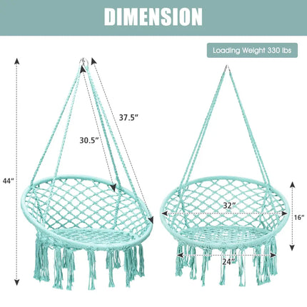 Hanging Macrame Hammock Chair with Handwoven Cotton Backrest-Turquoise - Turquoise - Hammocks