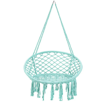 Hanging Macrame Hammock Chair with Handwoven Cotton Backrest-Turquoise - Turquoise - Hammocks