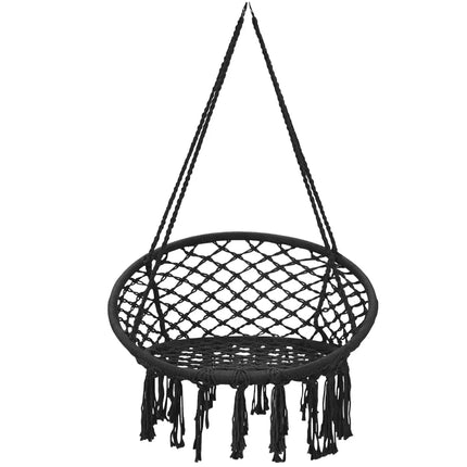 Hanging Macrame Hammock Chair with Handwoven Cotton Backrest-Black - Black - Hammocks