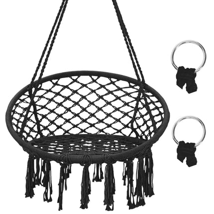 Hanging Macrame Hammock Chair with Handwoven Cotton Backrest-Black - Black - Hammocks
