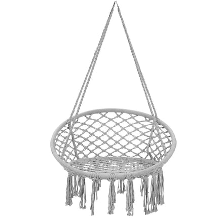Hanging Macrame Hammock Chair with Handwoven Cotton Backrest-Gray - Gray - Hammocks