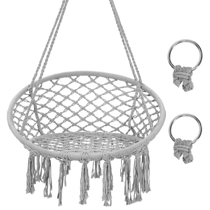 Hanging Macrame Hammock Chair with Handwoven Cotton Backrest-Gray - Gray - Hammocks