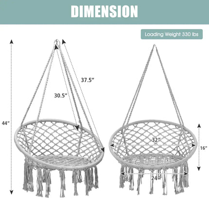 Hanging Macrame Hammock Chair with Handwoven Cotton Backrest-Gray - Gray - Hammocks