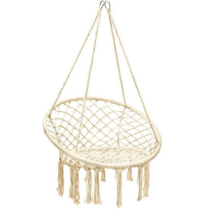 Hanging Macrame Hammock Chair with Handwoven Cotton Backrest-Natural - Natural - Hammocks