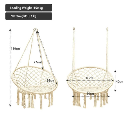Hanging Macrame Hammock Chair with Handwoven Cotton Backrest-Natural - Natural - Hammocks