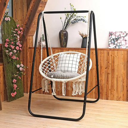 Hanging Macrame Hammock Chair with Handwoven Cotton Backrest-Natural - Natural - Hammocks