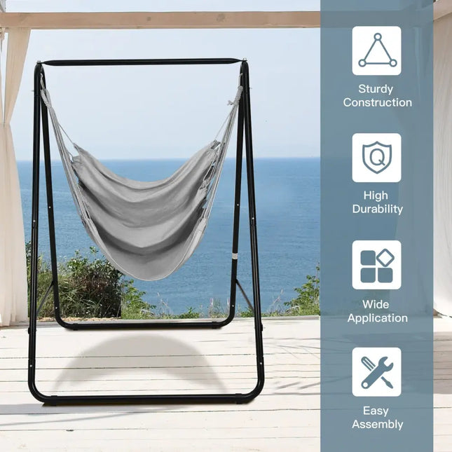 Hanging Padded Hammock Chair with Stand and Heavy Duty Steel-Gray - Gray - Hammocks