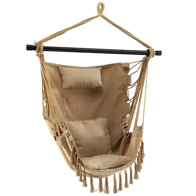 Hanging Rope Swing Chair with Soft Pillow and Cushions-Beige - Beige - Hammocks