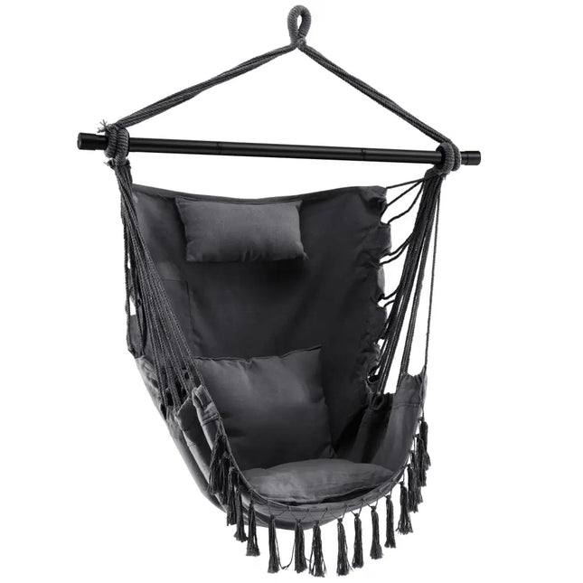 Hanging Rope Swing Chair with Soft Pillow and Cushions-Gray - Gray - Hammocks