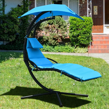Hanging Stand Chaise Lounger Swing Chair with Pillow-Blue - Blue - Outdoor Chaise Lounges