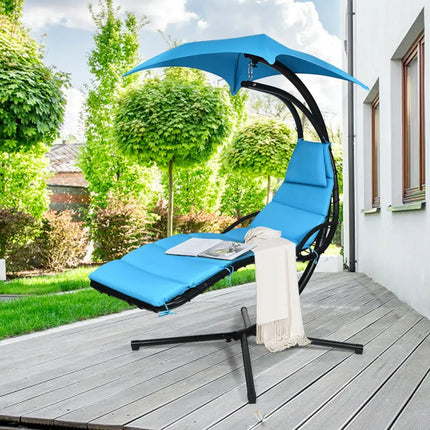 Hanging Stand Chaise Lounger Swing Chair with Pillow-Blue - Blue - Outdoor Chaise Lounges