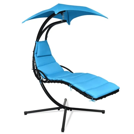 Hanging Stand Chaise Lounger Swing Chair with Pillow-Blue - Blue - Outdoor Chaise Lounges