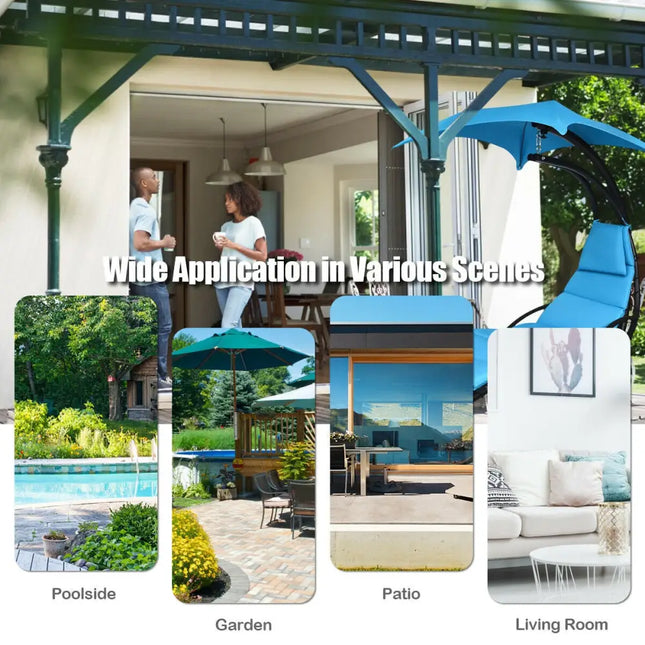 Hanging Stand Chaise Lounger Swing Chair with Pillow-Blue - Blue - Outdoor Chaise Lounges