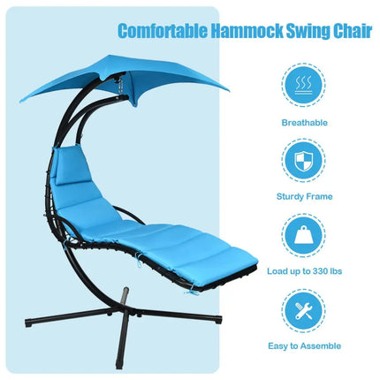 Hanging Stand Chaise Lounger Swing Chair with Pillow-Blue - Blue - Outdoor Chaise Lounges