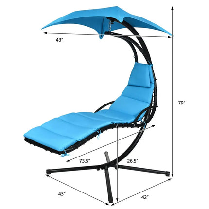 Hanging Stand Chaise Lounger Swing Chair with Pillow-Blue - Blue - Outdoor Chaise Lounges