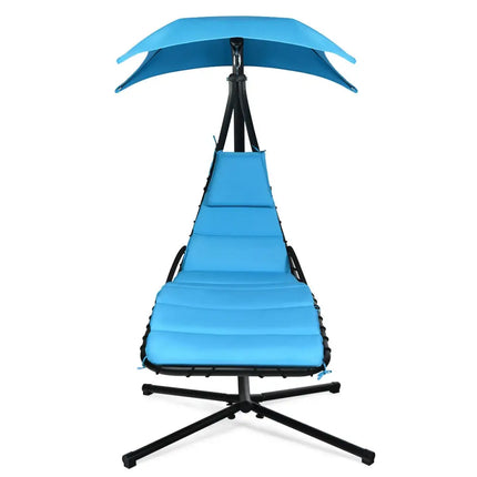 Hanging Stand Chaise Lounger Swing Chair with Pillow-Blue - Blue - Outdoor Chaise Lounges