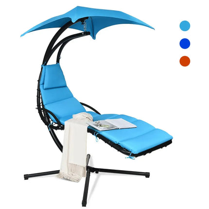 Hanging Stand Chaise Lounger Swing Chair with Pillow-Blue - Blue - Outdoor Chaise Lounges