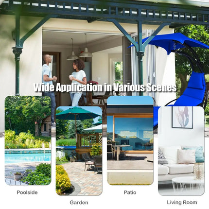 Hanging Stand Chaise Lounger Swing Chair with Pillow-Navy - Navy - Outdoor Chaise Lounges