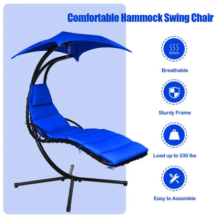 Hanging Stand Chaise Lounger Swing Chair with Pillow-Navy - Navy - Outdoor Chaise Lounges