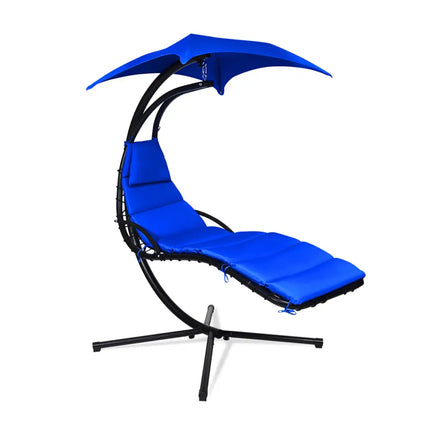 Hanging Stand Chaise Lounger Swing Chair with Pillow-Navy - Navy - Outdoor Chaise Lounges