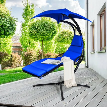 Hanging Stand Chaise Lounger Swing Chair with Pillow-Navy - Navy - Outdoor Chaise Lounges