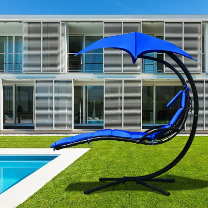 Hanging Stand Chaise Lounger Swing Chair with Pillow-Navy - Navy - Outdoor Chaise Lounges