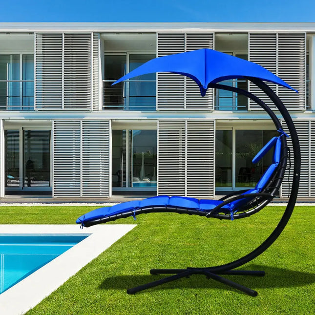 Hanging Stand Chaise Lounger Swing Chair with Pillow-Navy - Navy - Outdoor Chaise Lounges