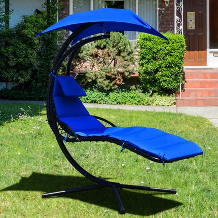 Hanging Stand Chaise Lounger Swing Chair with Pillow-Navy - Navy - Outdoor Chaise Lounges