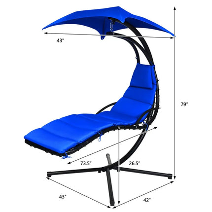 Hanging Stand Chaise Lounger Swing Chair with Pillow-Navy - Navy - Outdoor Chaise Lounges
