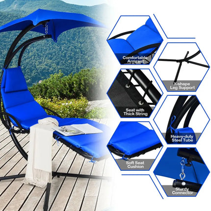 Hanging Stand Chaise Lounger Swing Chair with Pillow-Navy - Navy - Outdoor Chaise Lounges