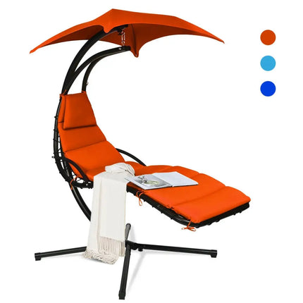 Hanging Stand Chaise Lounger Swing Chair with Pillow-Orange - Orange - Outdoor Chaise Lounges