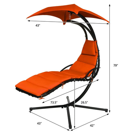 Hanging Stand Chaise Lounger Swing Chair with Pillow-Orange - Orange - Outdoor Chaise Lounges