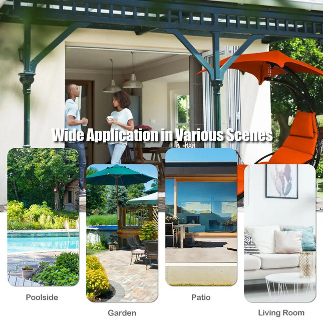Hanging Stand Chaise Lounger Swing Chair with Pillow-Orange - Orange - Outdoor Chaise Lounges