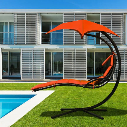 Hanging Stand Chaise Lounger Swing Chair with Pillow-Orange - Orange - Outdoor Chaise Lounges