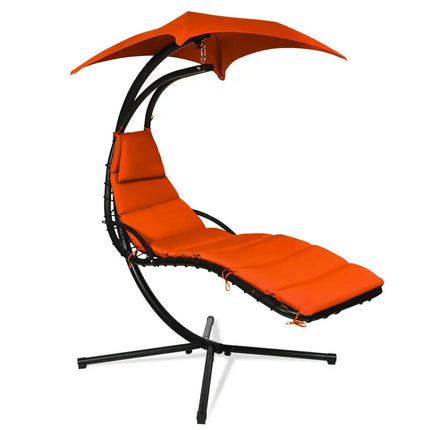 Hanging Stand Chaise Lounger Swing Chair with Pillow-Orange - Orange - Outdoor Chaise Lounges