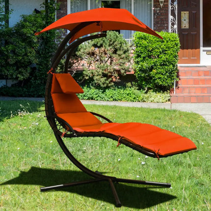 Hanging Stand Chaise Lounger Swing Chair with Pillow-Orange - Orange - Outdoor Chaise Lounges