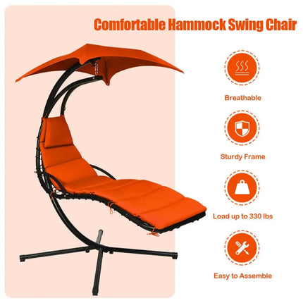 Hanging Stand Chaise Lounger Swing Chair with Pillow-Orange - Orange - Outdoor Chaise Lounges