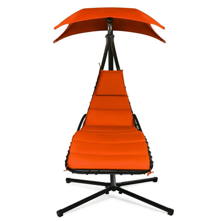 Hanging Stand Chaise Lounger Swing Chair with Pillow-Orange - Orange - Outdoor Chaise Lounges