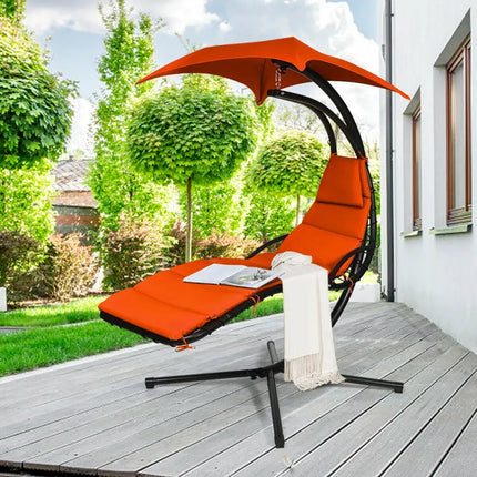Hanging Stand Chaise Lounger Swing Chair with Pillow-Orange - Orange - Outdoor Chaise Lounges