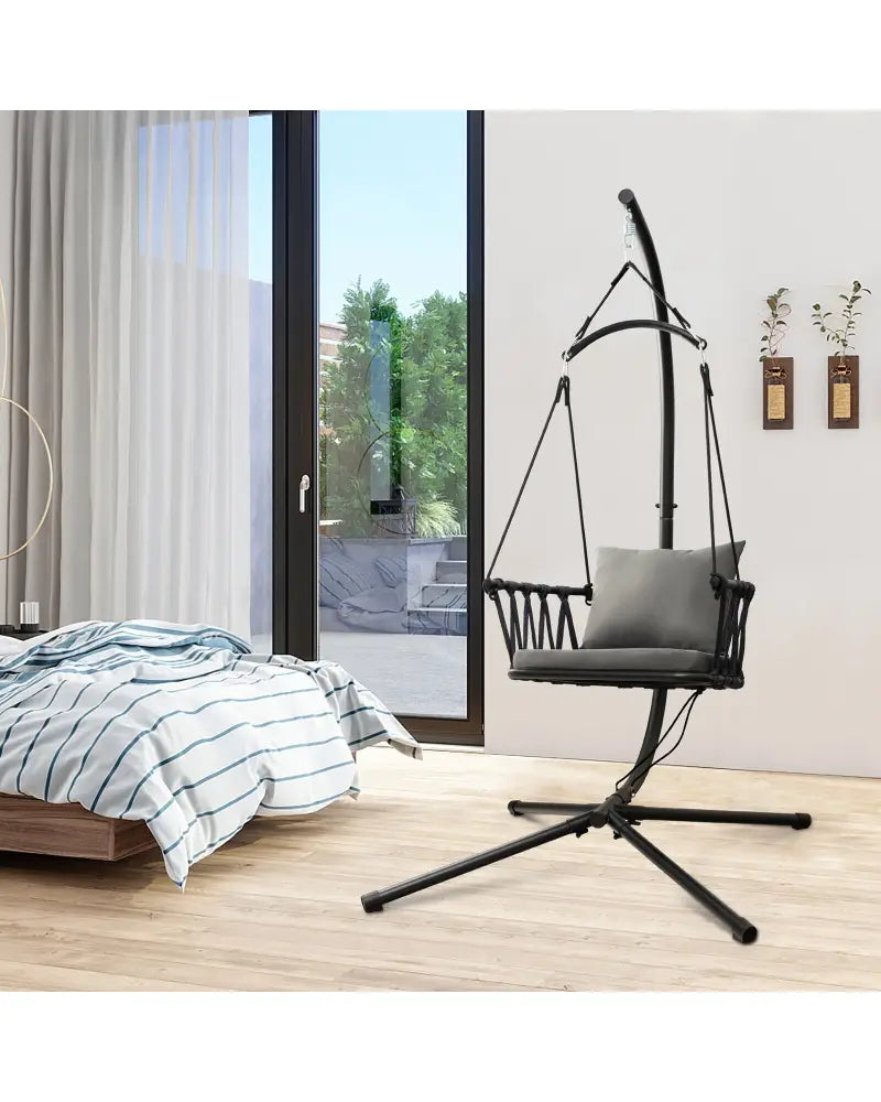 Hanging Swing Chair with Stand-Gray - Gray - Hammocks