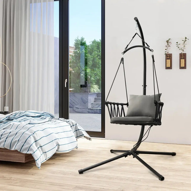 Hanging Swing Chair with Stand-Gray - Gray - Hammocks